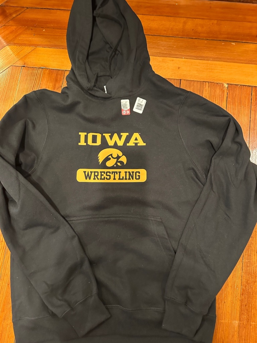 Iowa Wrestling Black Hoodie with Gold Logo